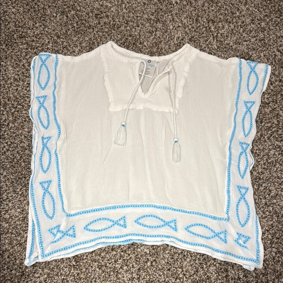 Snapper Rock Other - Kid’s Swimsuit Cover with Blue Fish Embroidery